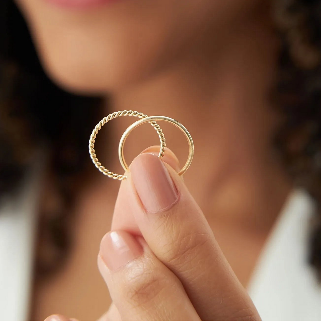 14K Solid Gold 1.2mm Twisted Rope Stackable Ring Set