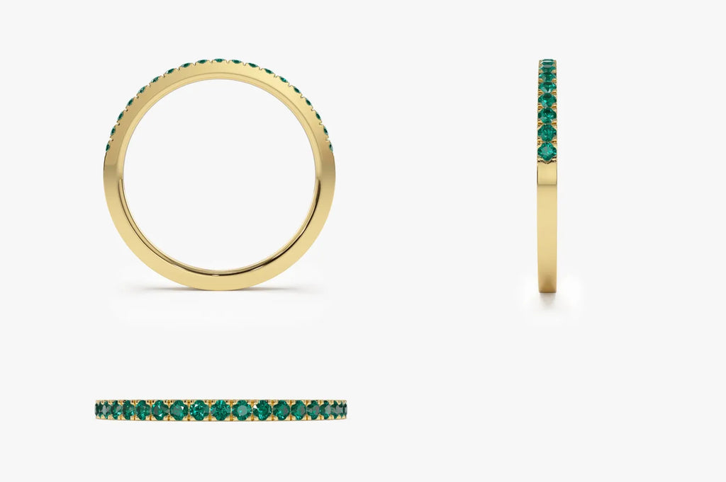 14K Solid Gold Round Emerald Half Eternity Ring Band 0.28 CTW