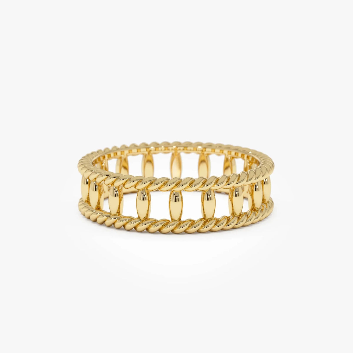 14k Gold Double Rope Link Ring 5.3mm Wide Statement Band