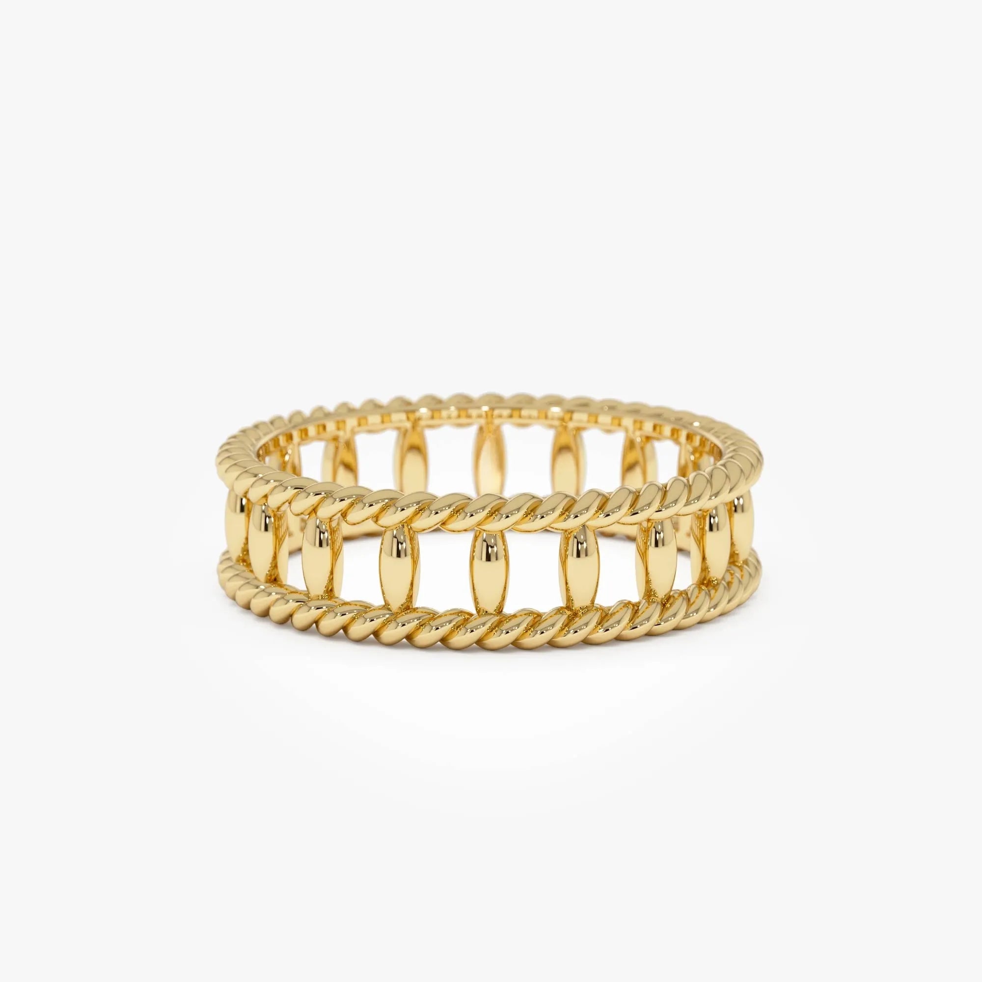 14k Gold Double Rope Link Ring 5.3mm Wide Statement Band