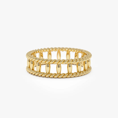 14k Gold Double Rope Link Ring 5.3mm Wide Statement Band