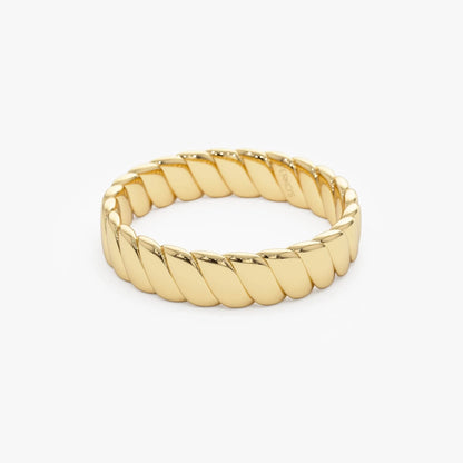 14k Solid Gold Twisted Bold Band Ring 4mm Width Minimalist Design