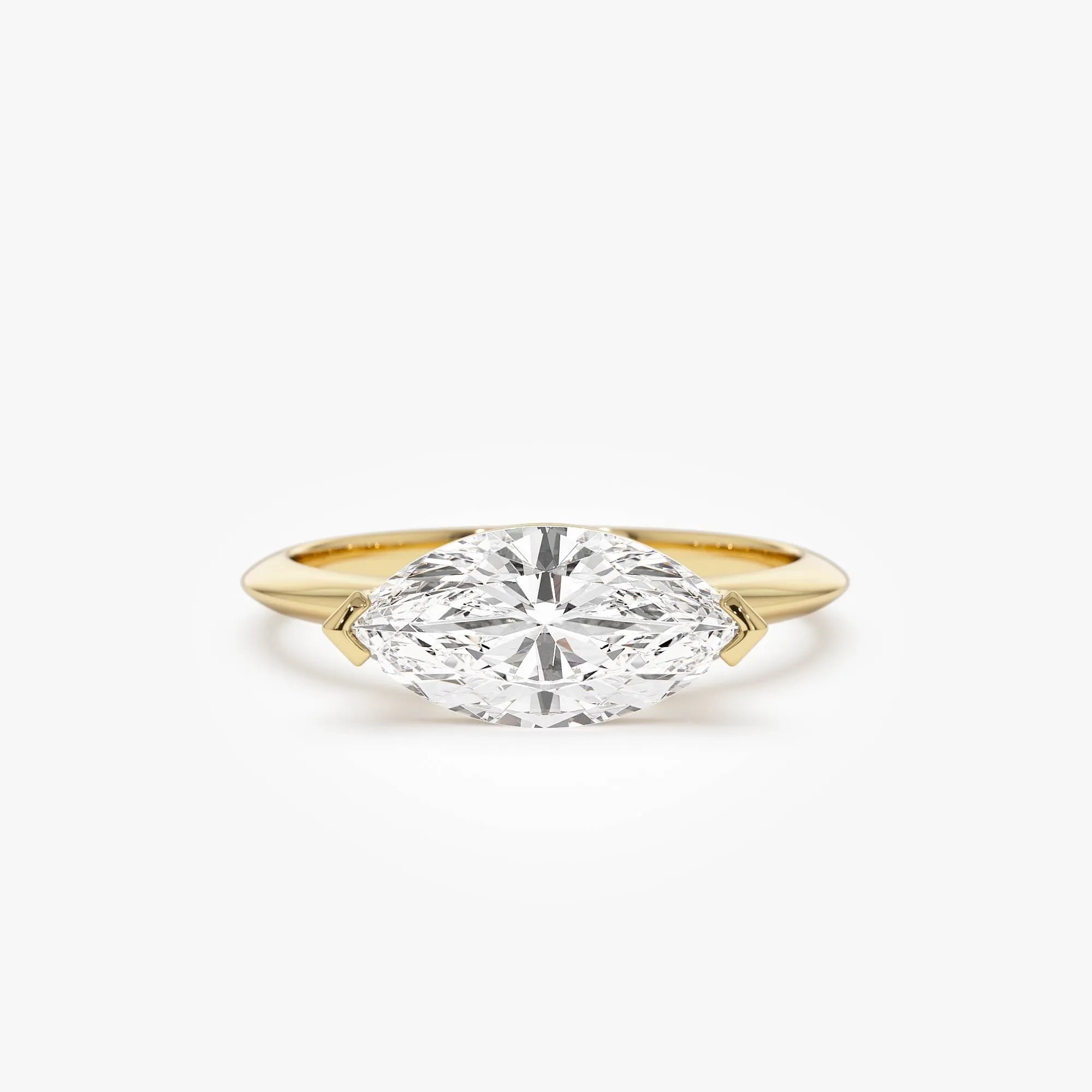 14k Solid Gold 1.5 Carat Marquise Lab Grown Diamond East-West V Prong Engagement Ring Vanna