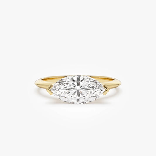 14k Solid Gold 1.5 Carat Marquise Lab Grown Diamond East-West V Prong Engagement Ring Vanna