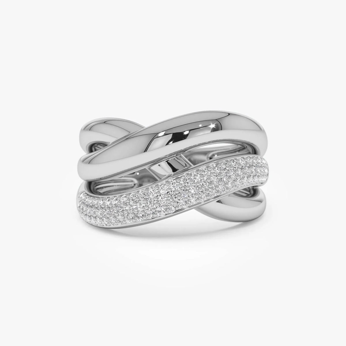 14k Solid Gold Round Diamond 0.40 Carat Triple Band Crossover Statement Ring