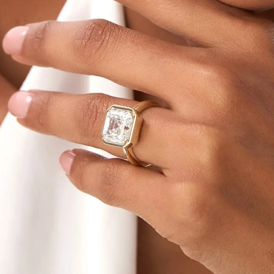 5.00 Ctw Asscher Cut Lab Grown Diamond Engagement Ring in 14K Gold