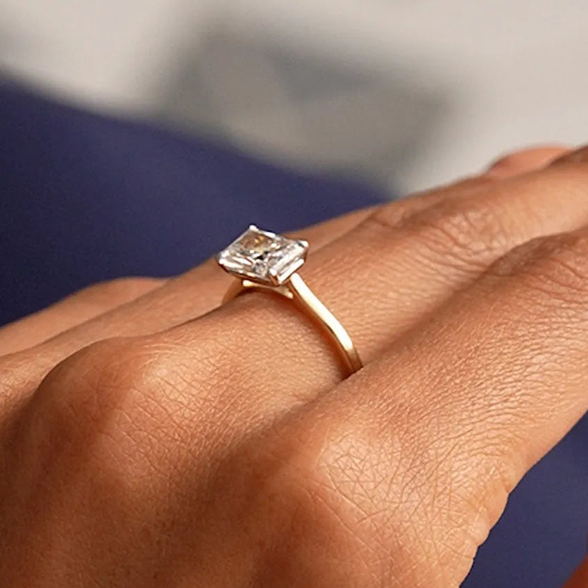 1 CTW Radiant Cut Lab Grown Diamond East-West Engagement Ring in 14K Gold