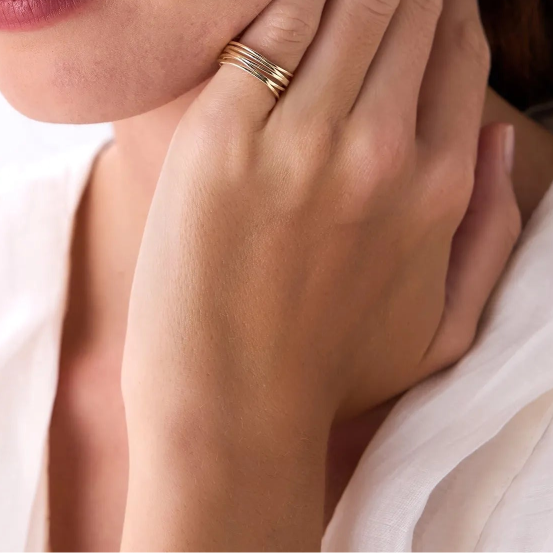 14k Gold Multi Intertwine Crossover Statement Ring Wide Band