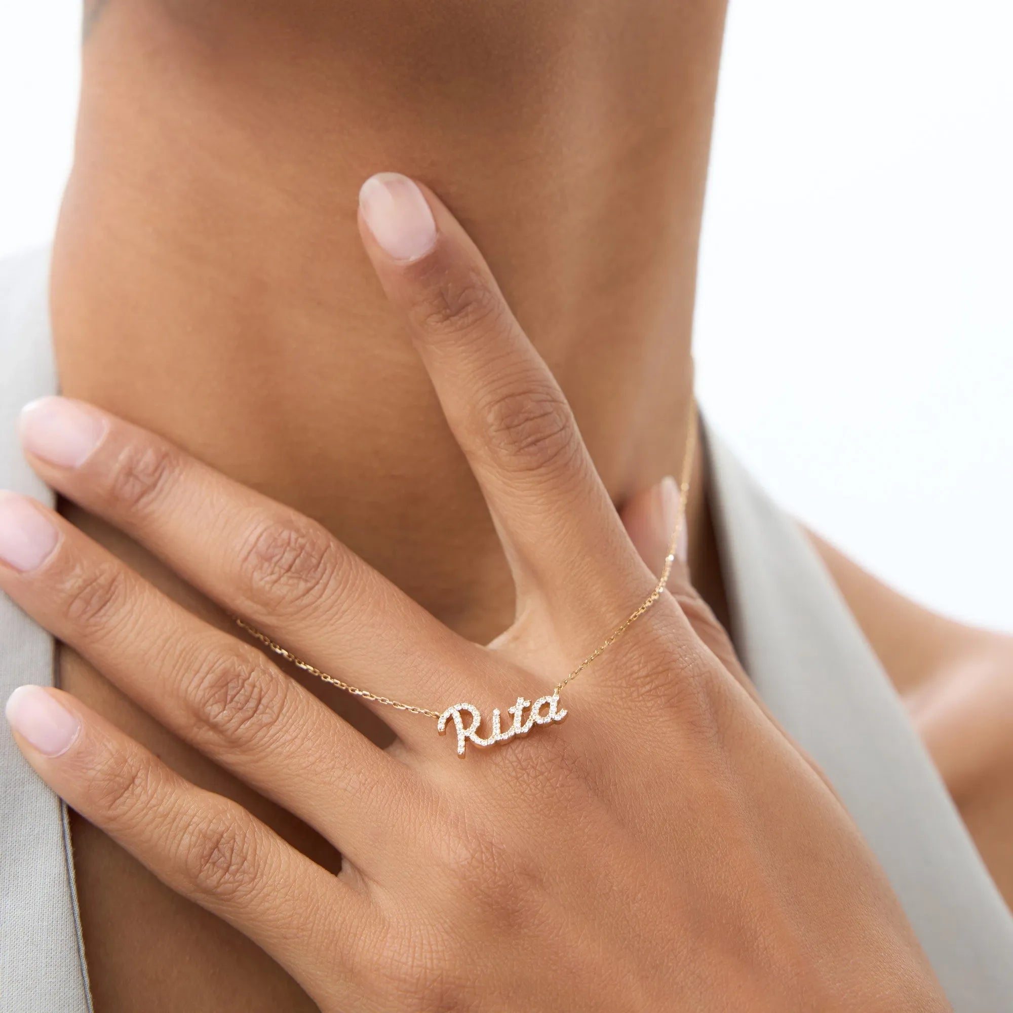 14K Solid Gold Round Diamond Personalized Name Necklace 0.15 CTW Per Letter