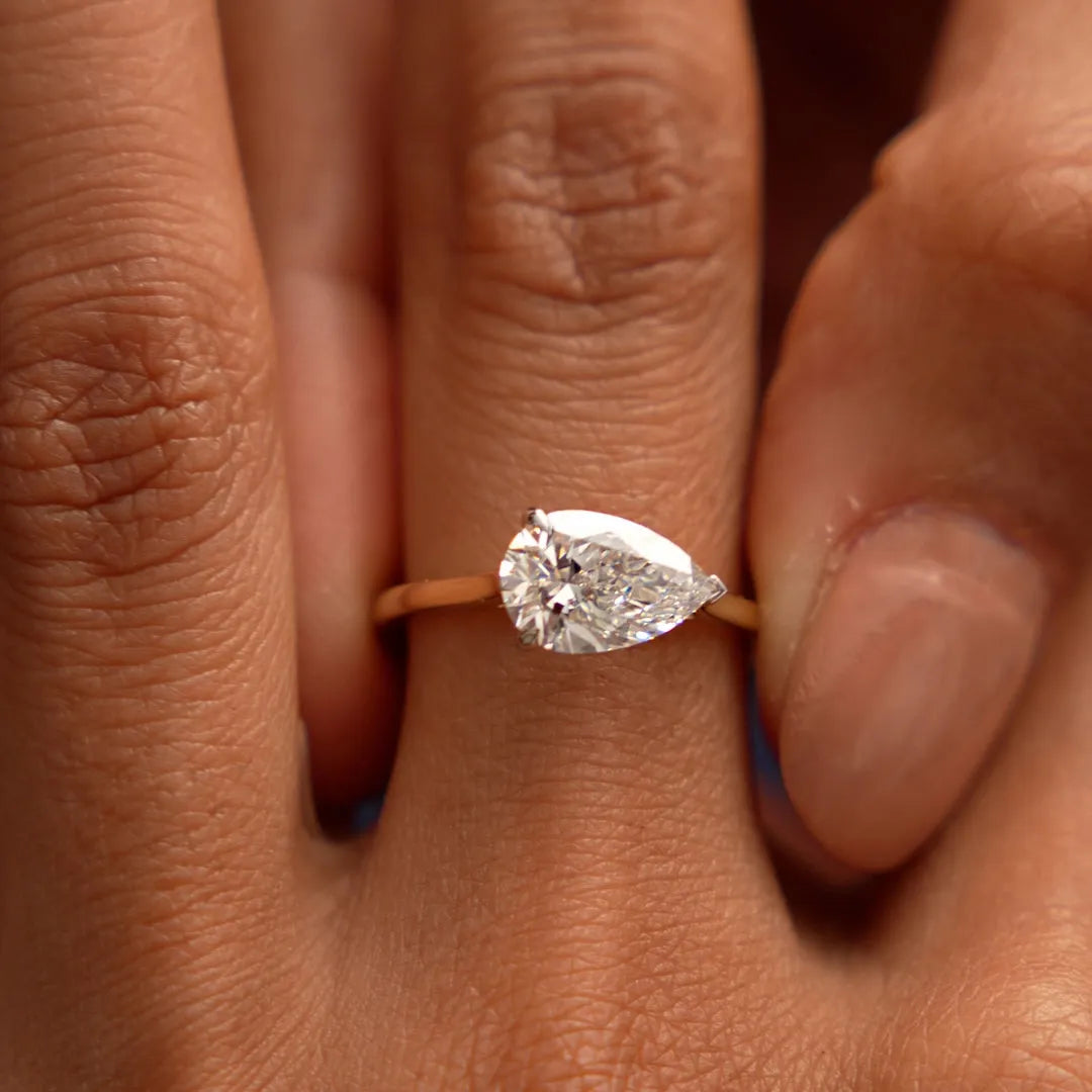 14k Gold 1 Carat Pear Lab Grown Diamond East-West Set Ring Daria