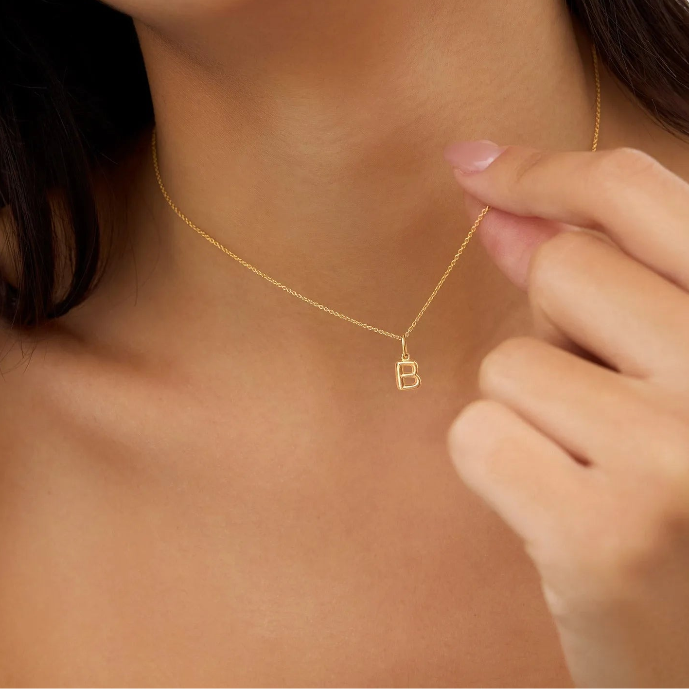 14k Solid Gold Initial Bubble Letter Pendant Necklace