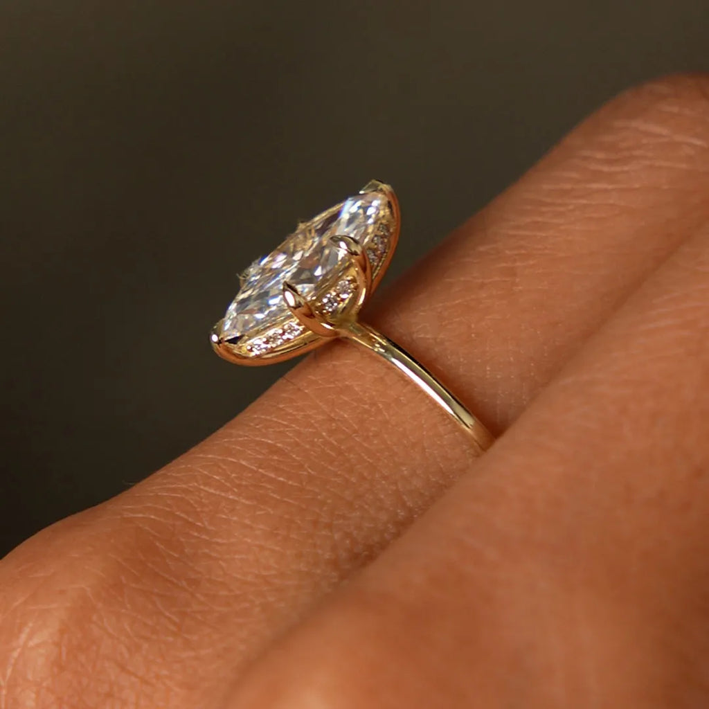 14k Gold 2.10 Ctw Marquise Lab Grown Diamond Hidden Halo Engagement Ring