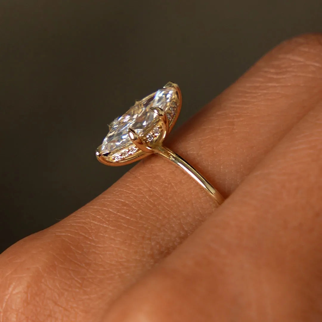 14k Gold 2.10 Ctw Marquise Lab Grown Diamond Hidden Halo Engagement Ring