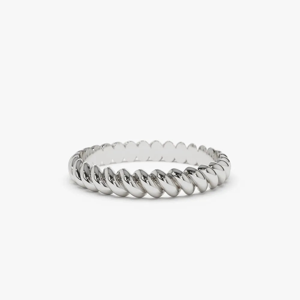 14K Solid Gold 3mm Twisted Rope Stackable Wedding Band Ring