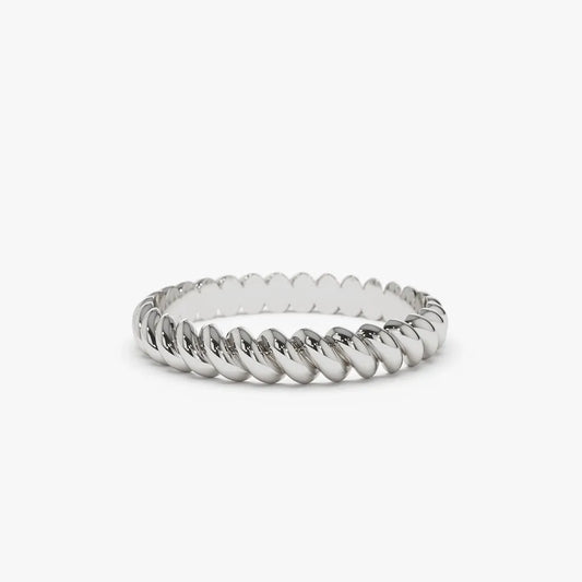 14K Solid Gold 3mm Twisted Rope Stackable Wedding Band Ring