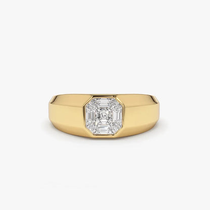 14k Solid Gold 0.40 Carat Diamond Asscher Cut Illusion Mosaic Solitaire Pinky Ring Invisible Bezel Setting