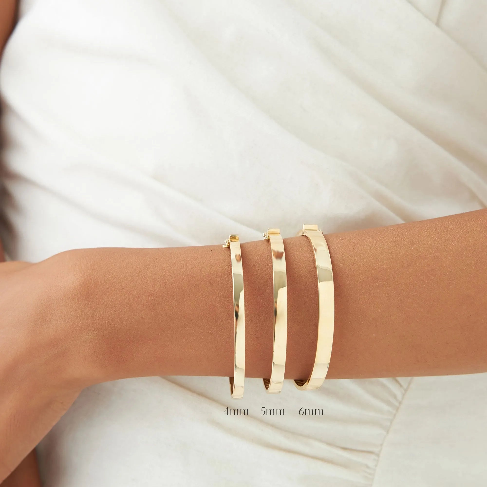 14K Solid Gold Flat Stackable Bangle Bracelet with Box Lock Closure
