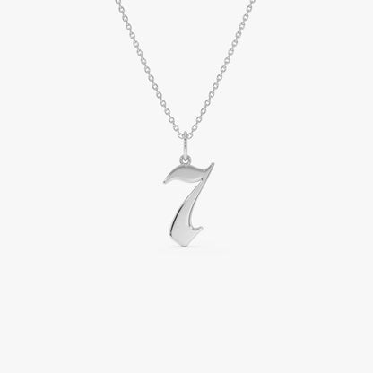 14k Solid Gold Gothic Number Pendant Necklace