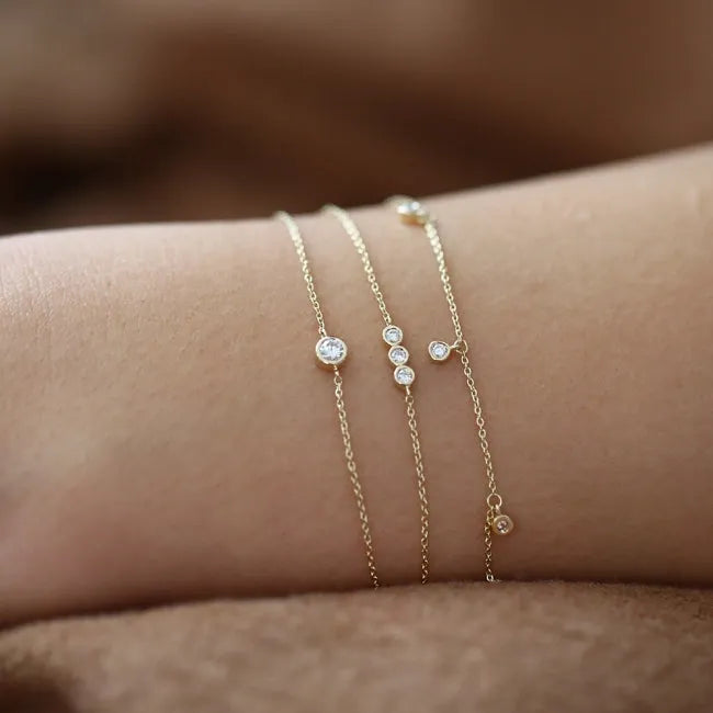 14K Solid Gold 0.10 CTW Round Diamond Bezel Set Solitaire Bracelet