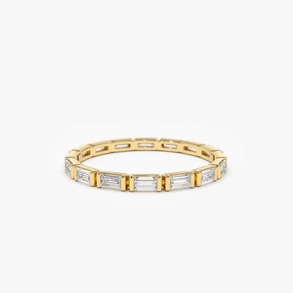 14k Gold 0.64 Carat Baguette Diamond Bar Setting Eternity Ring