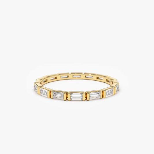 14k Gold 0.64 Carat Baguette Diamond Bar Setting Eternity Ring