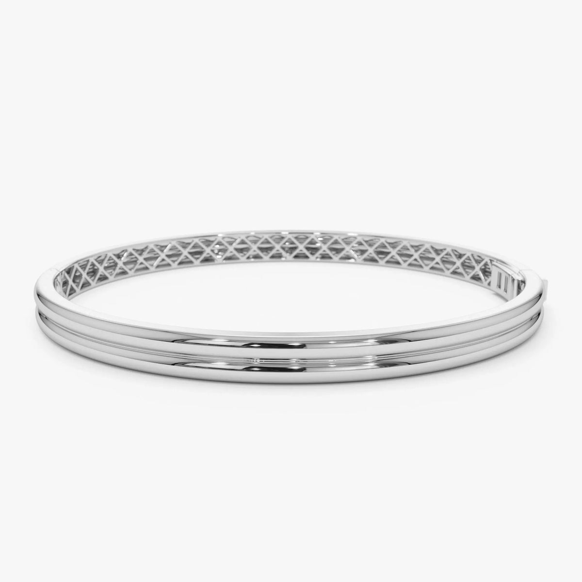 14K Solid Gold Wide Double Row Dome Bangle Bracelet
