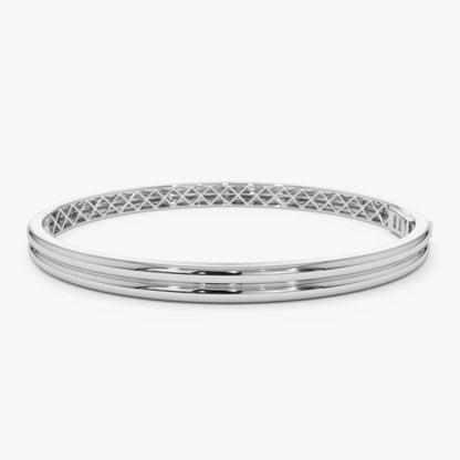 14K Solid Gold Wide Double Row Dome Bangle Bracelet