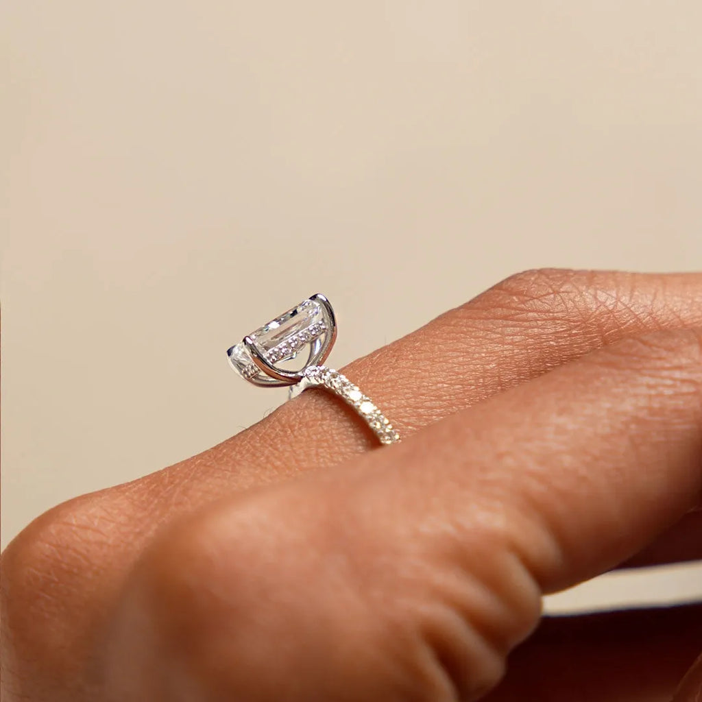 14k Gold Lab Grown Diamond Radiant Cut Ring Pavé Hidden Halo 2.45 CTW