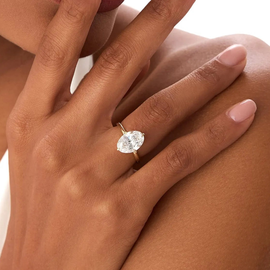 14k Gold 3.00 Carat Oval Lab Grown Diamond Engagement Ring Prong Setting