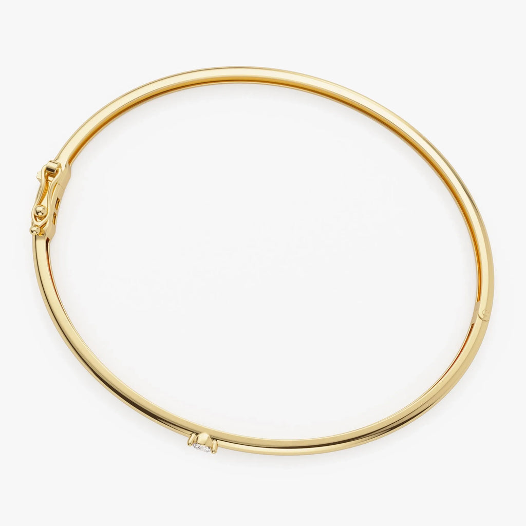 14K Solid Gold 0.30 CTW Round Diamond Solitaire Prong Set Bangle