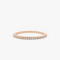 14K Gold Round Diamond 1mm Ultra Thin Micro Pave Eternity Wedding Band Stackable