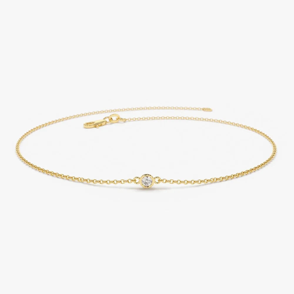 14K Solid Gold 0.10 CTW Round Diamond Bezel Set Solitaire Bracelet