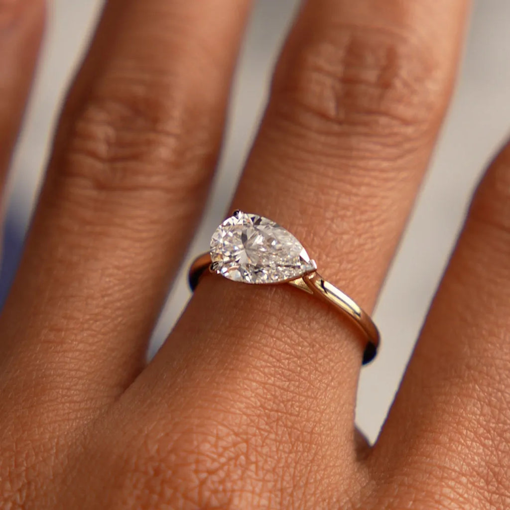 14k Gold 1 Carat Pear Lab Grown Diamond East-West Set Ring Daria