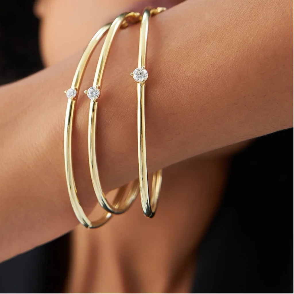 14K Solid Gold 0.30 CTW Round Diamond Solitaire Prong Set Bangle