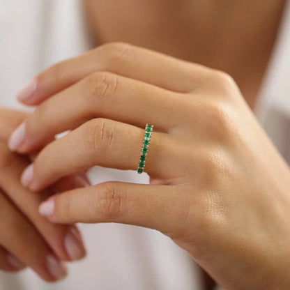 14K Solid Gold Princess Cut Emerald and Baguette Diamond Ring 0.73 CTW Handcrafted Jewelry