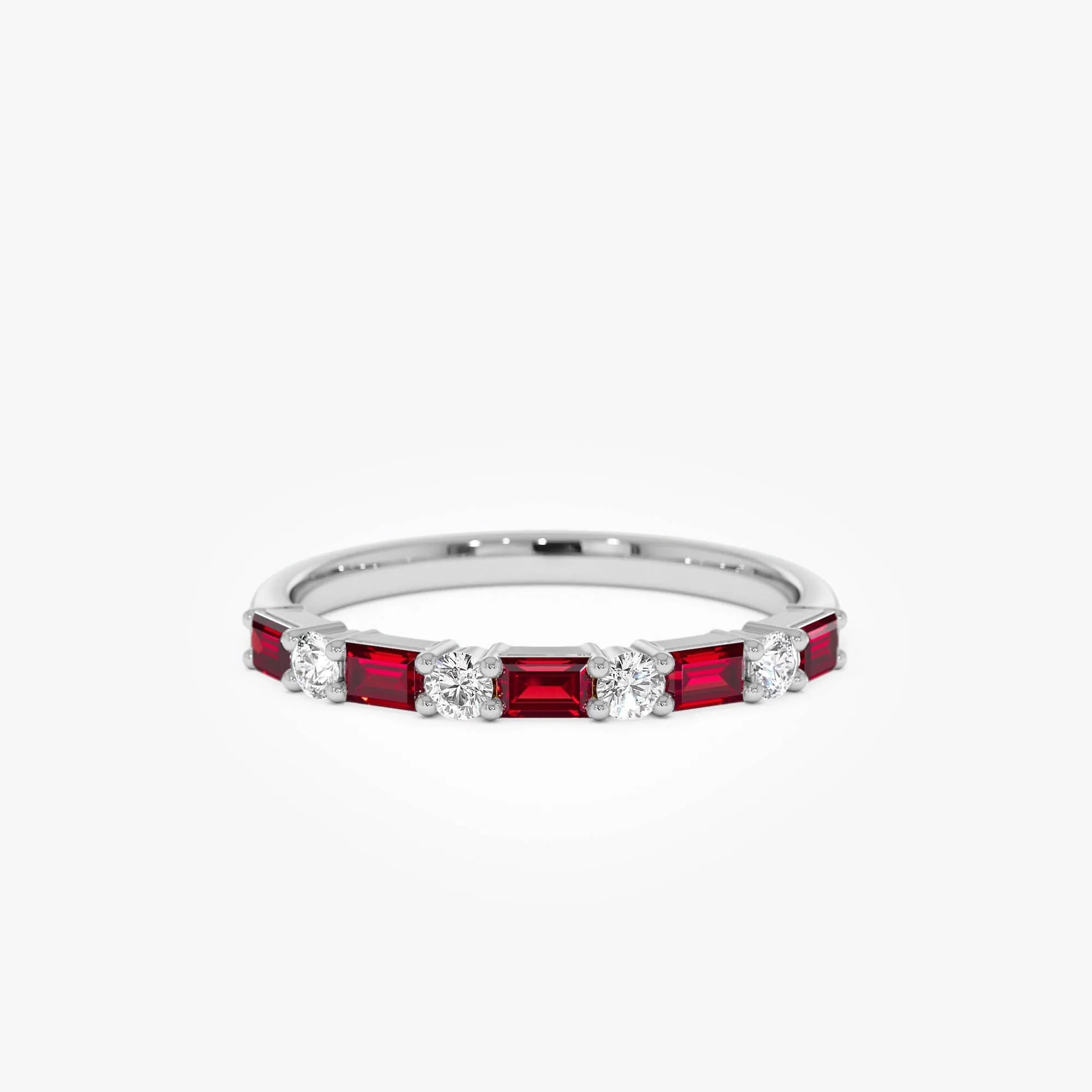 14k Gold Ruby and Diamond Baguette and Round Cut Prong Setting Ring 0.54 ctw