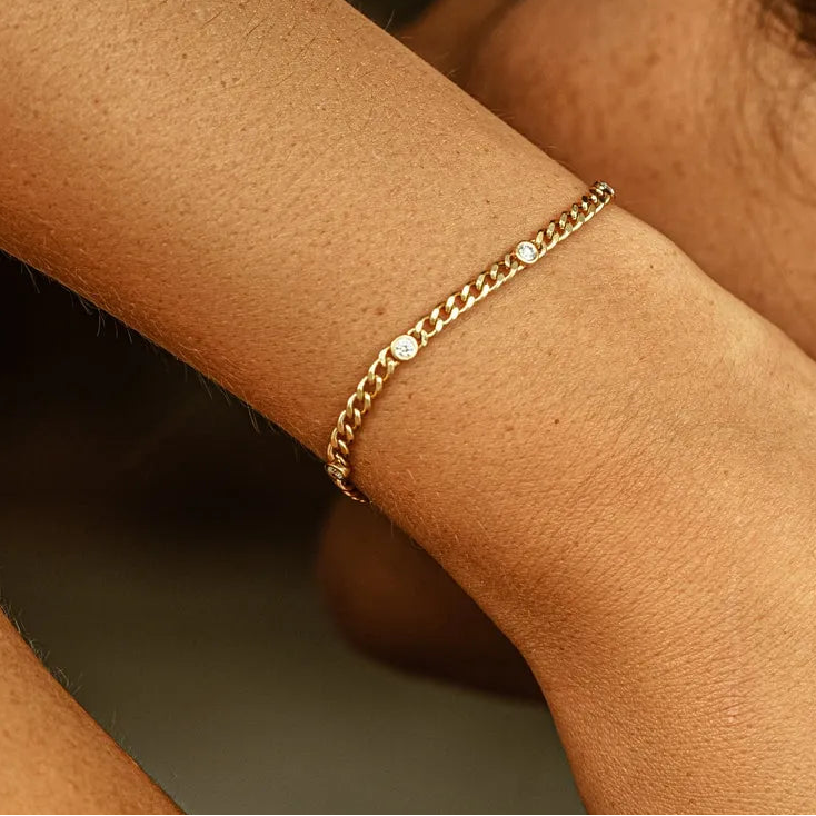 14K Solid Gold Lab Grown Diamond Round Bezel Cuban Link Chain Bracelet 0.6 Carat