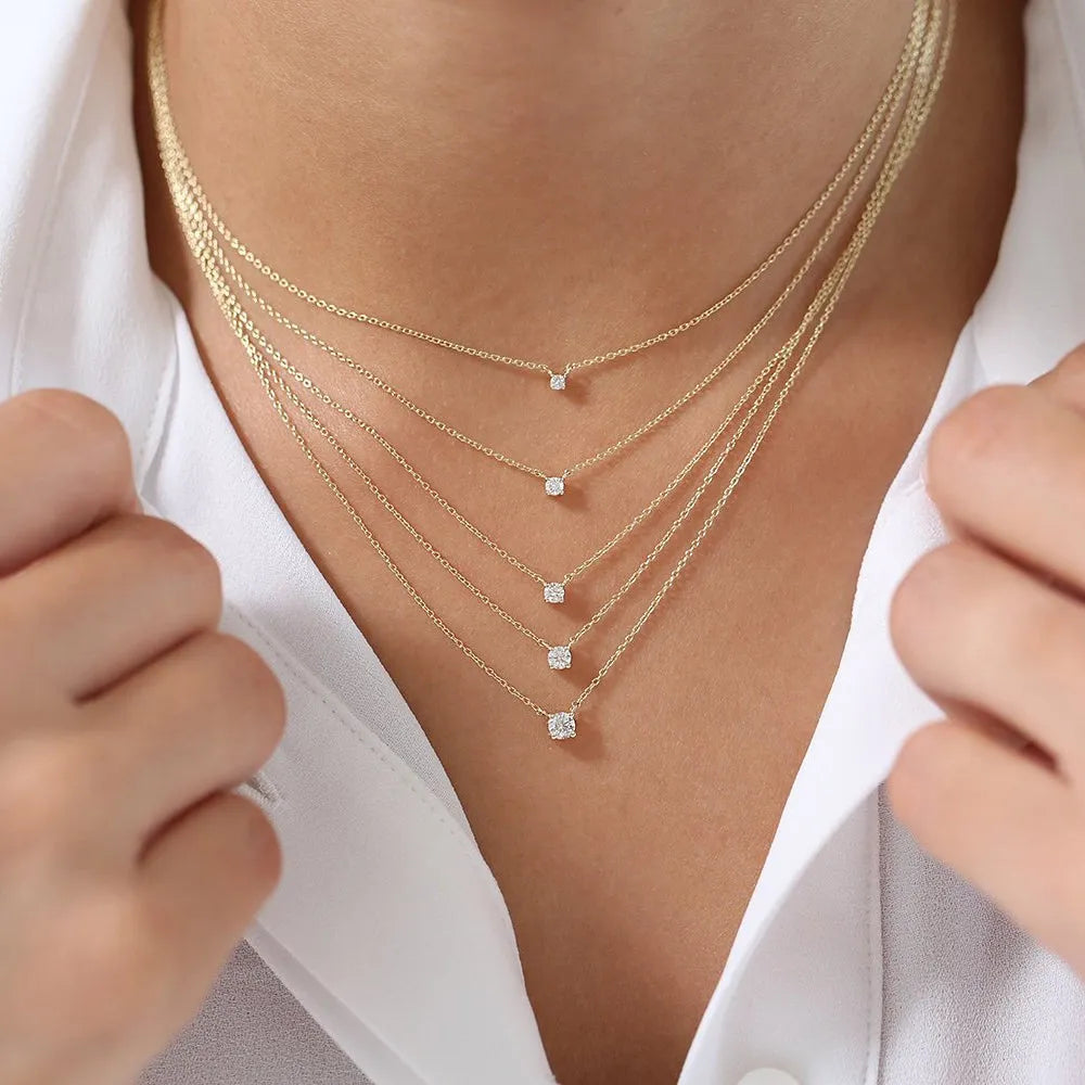 14K Gold Lab Grown Diamond Round Solitaire Necklace Prong Setting 0.30cttw