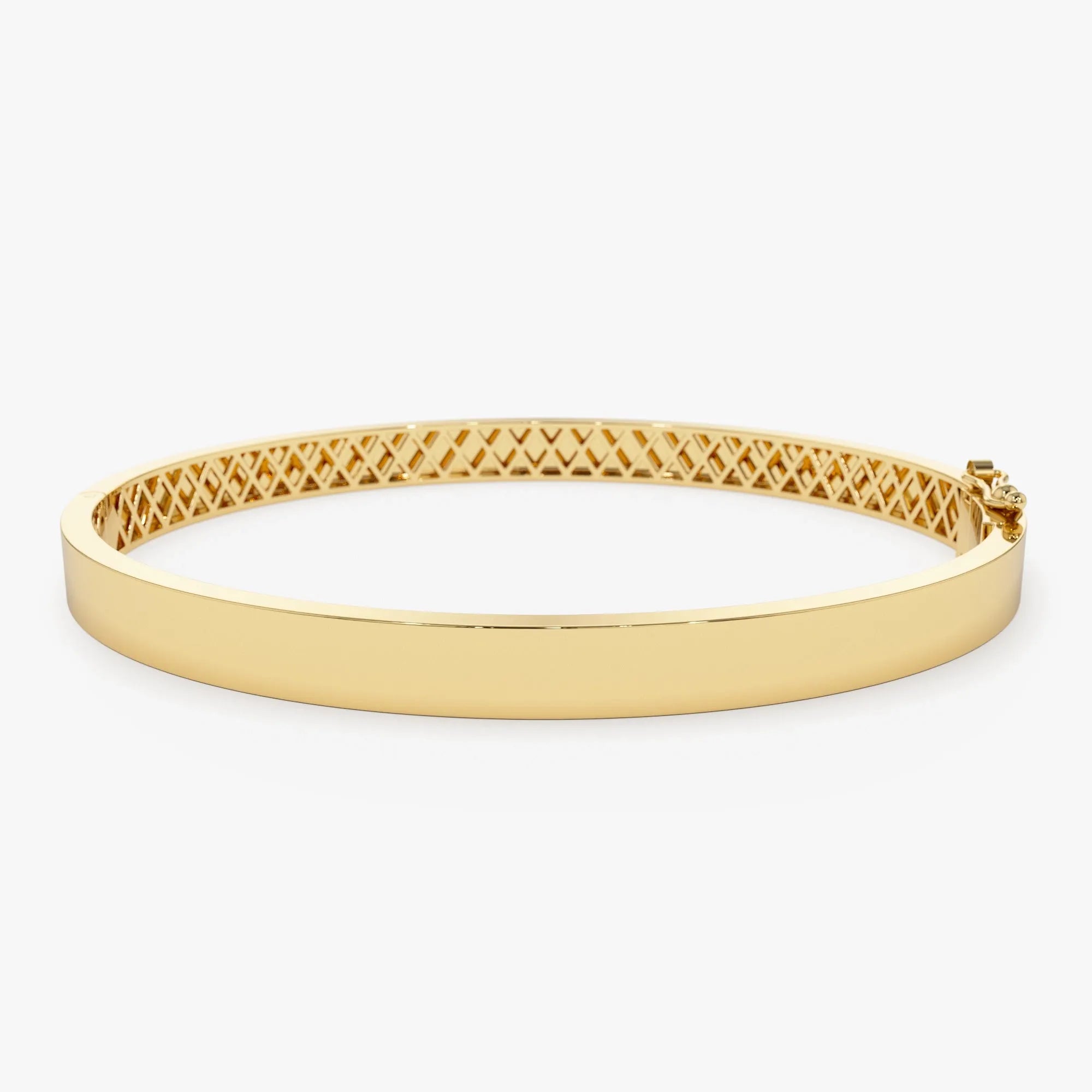 14K Solid Gold Flat Stackable Bangle Bracelet with Box Lock Closure