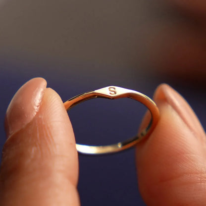 14k Gold Diamond Shape Initial Ring Graduated Band