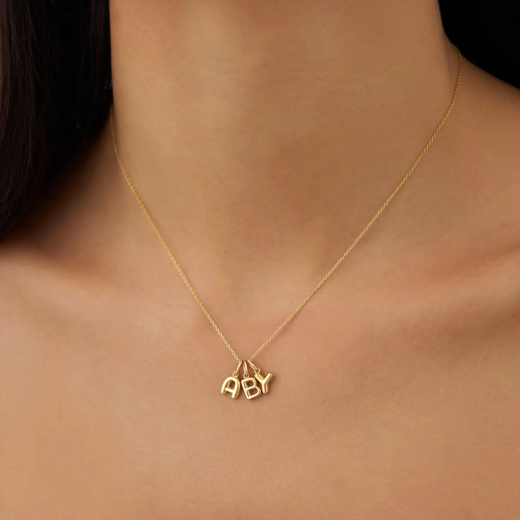14k Solid Gold Initial Bubble Letter Pendant Necklace