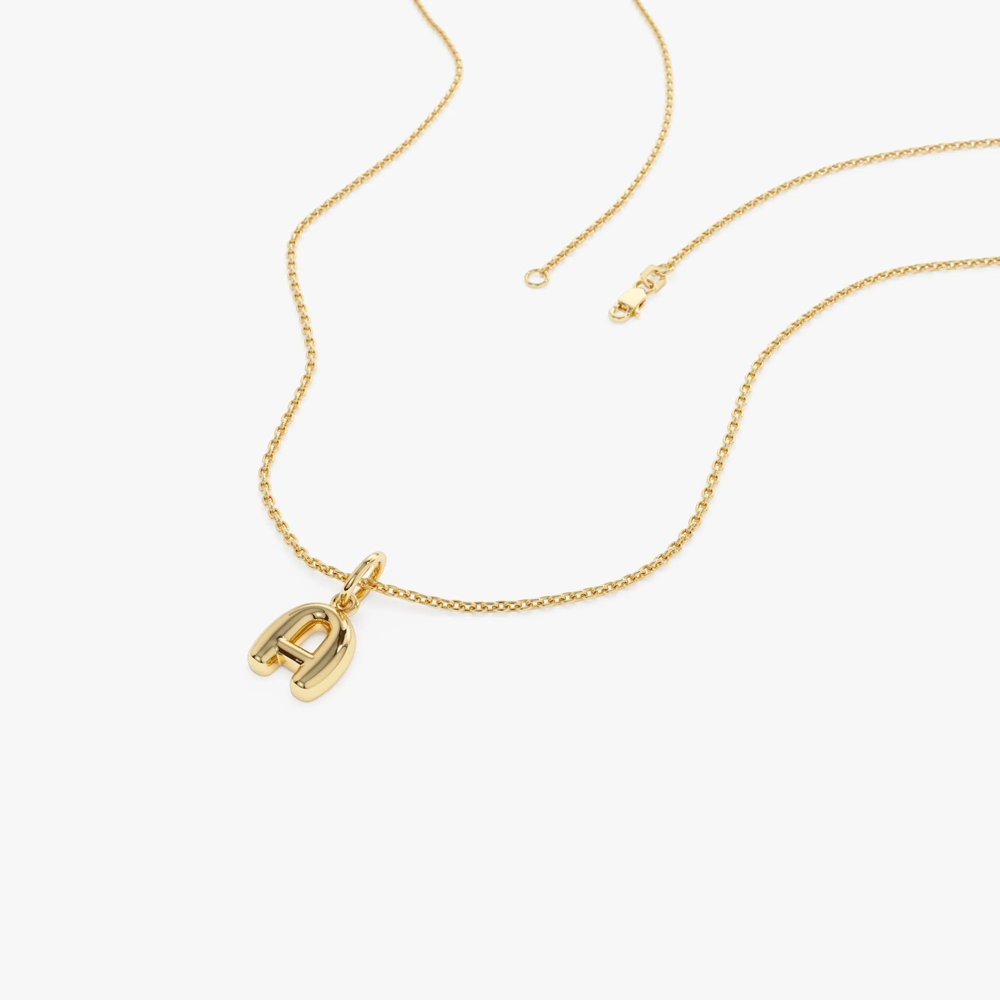 14k Solid Gold Initial Bubble Letter Pendant Necklace