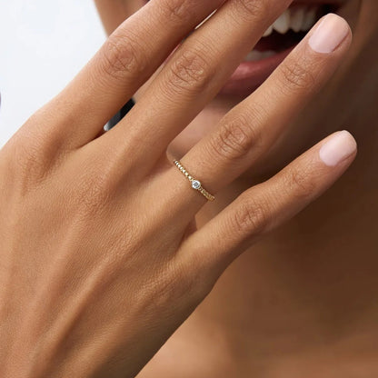 14K Gold Round Diamond 0.05 ctw Beaded Bezel Solitaire Ring