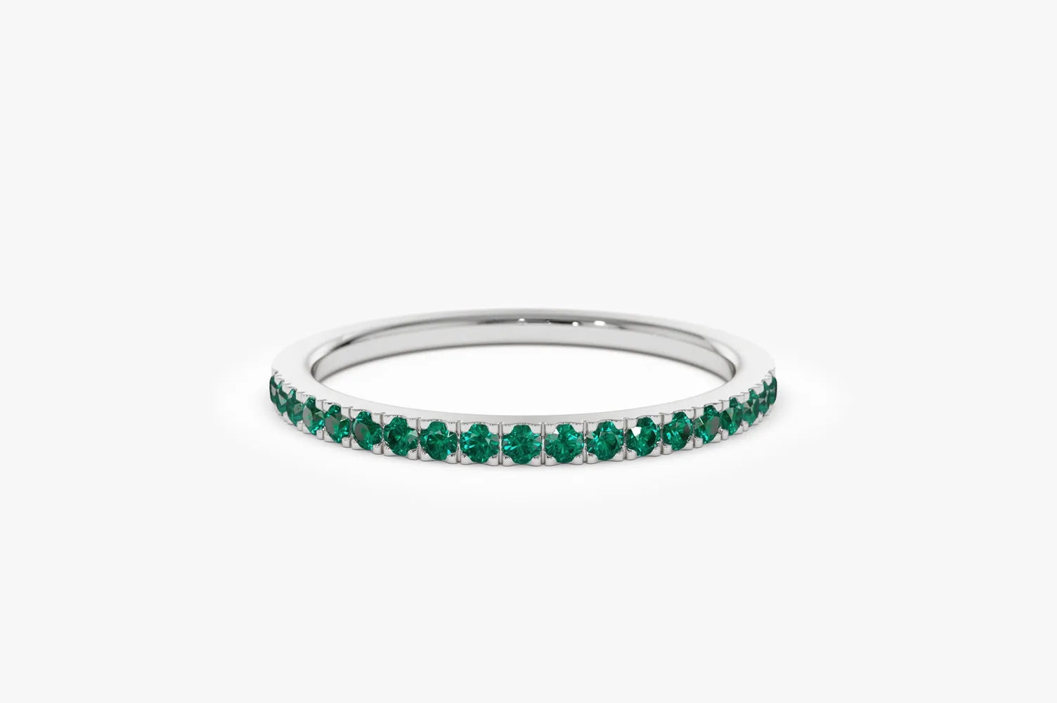 14K Solid Gold Round Emerald Half Eternity Ring Band 0.28 CTW