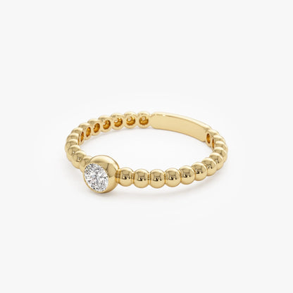 14K Gold Round Diamond 0.05 ctw Beaded Bezel Solitaire Ring
