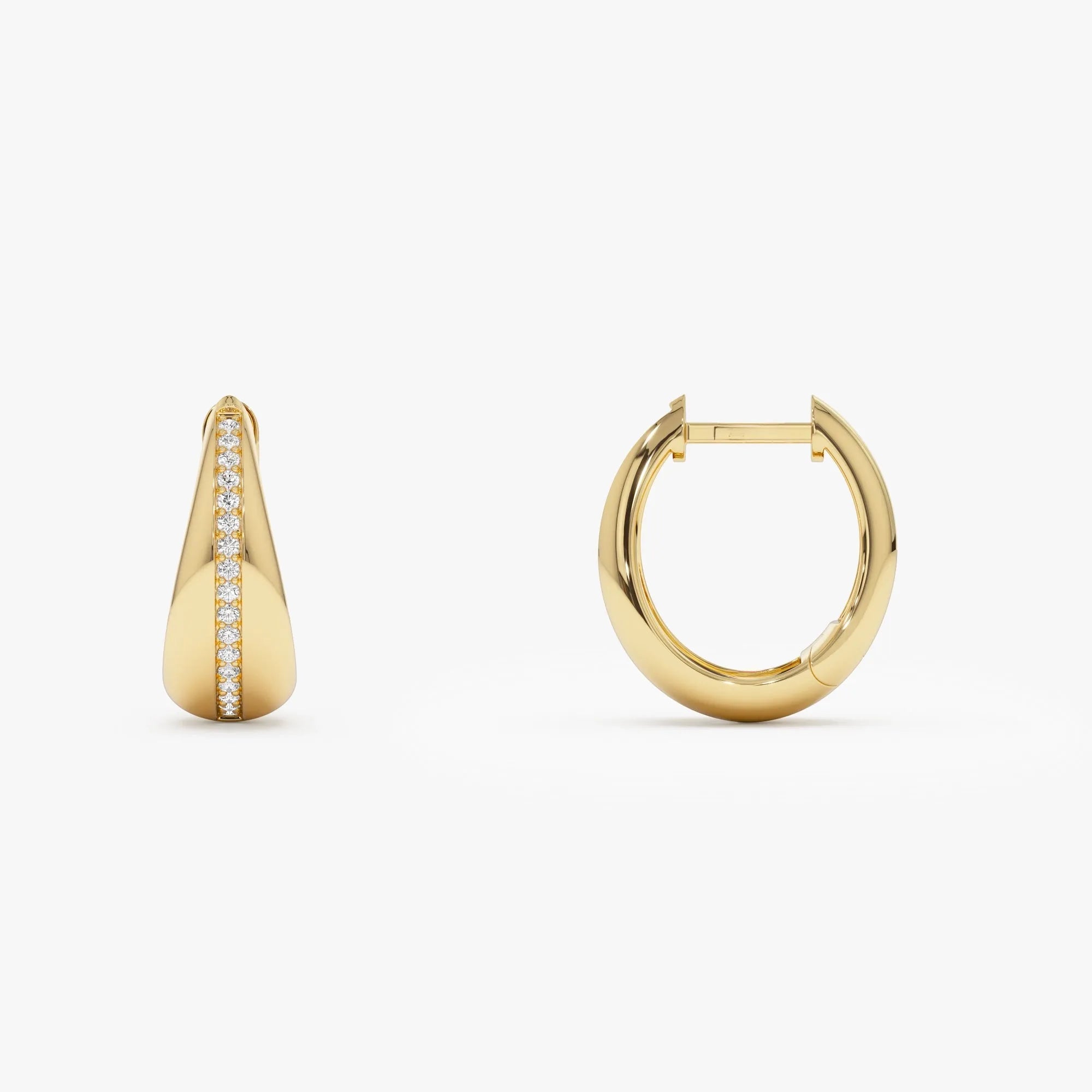 14k Solid Gold Diamond Round Cut Teardrop Hoop Earrings 0.16 ctw
