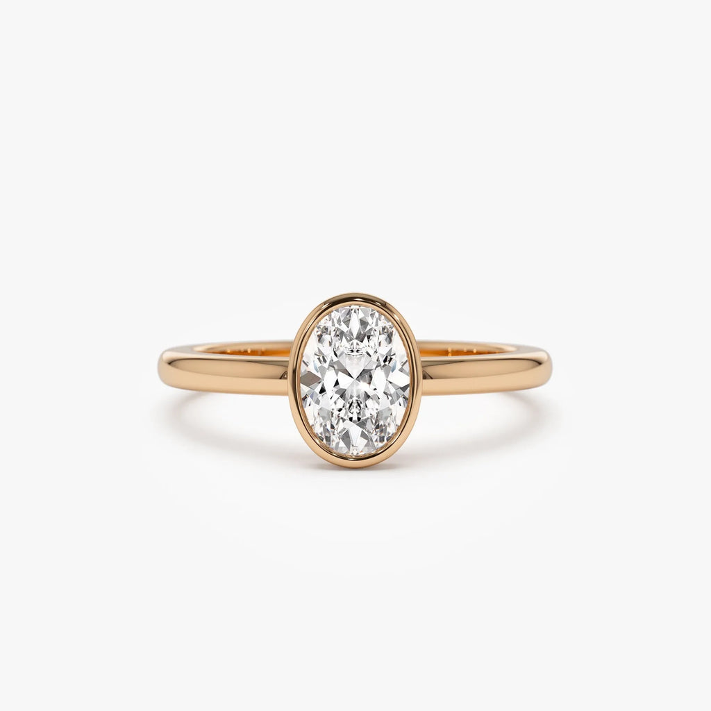 14k Gold Lab Grown Diamond Oval Bezel Setting Engagement Ring 0.75 to 1.50 ctw