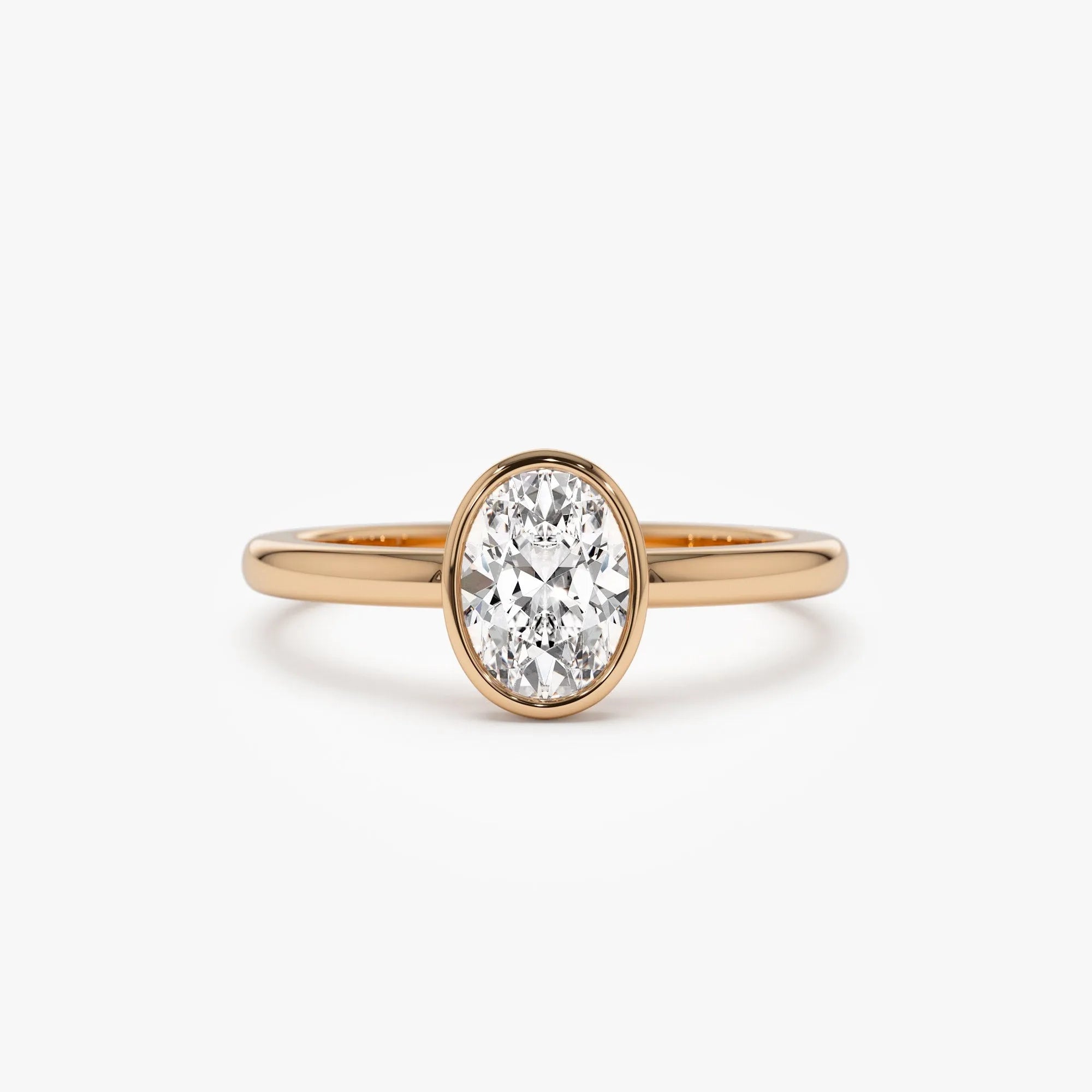 14k Gold Lab Grown Diamond Oval Bezel Setting Engagement Ring 0.75 to 1.50 ctw