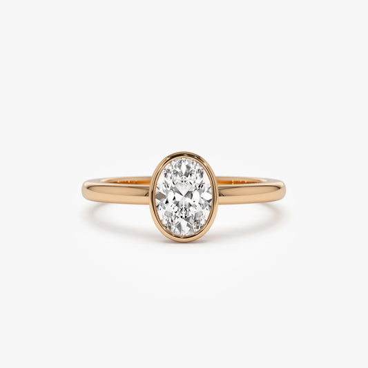 14k Gold Lab Grown Diamond Oval Bezel Setting Engagement Ring 0.75 to 1.50 ctw