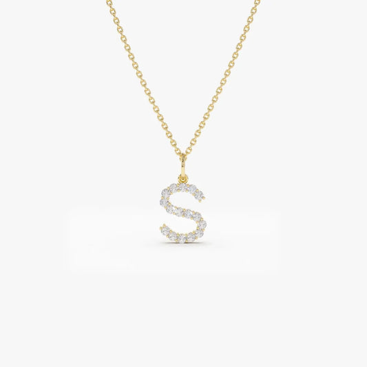 14K Solid Gold Round Diamond Medium Initial Letter Pendant Necklace 0.30ctw